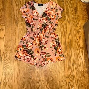 Say Anything Mauve Floral Surplice Romper - Large